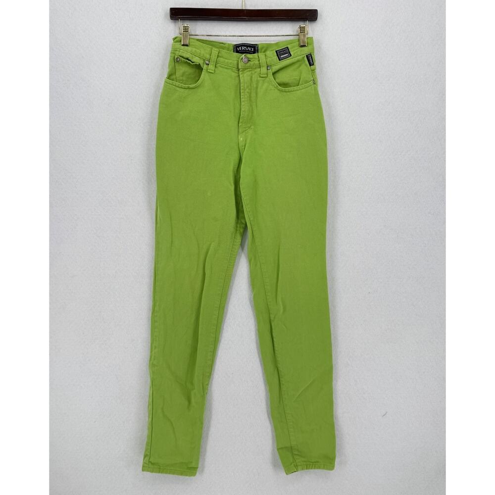 Vintage Versace Jeans Couture Womens Lime Green High Rise Skinny Jeans W 26